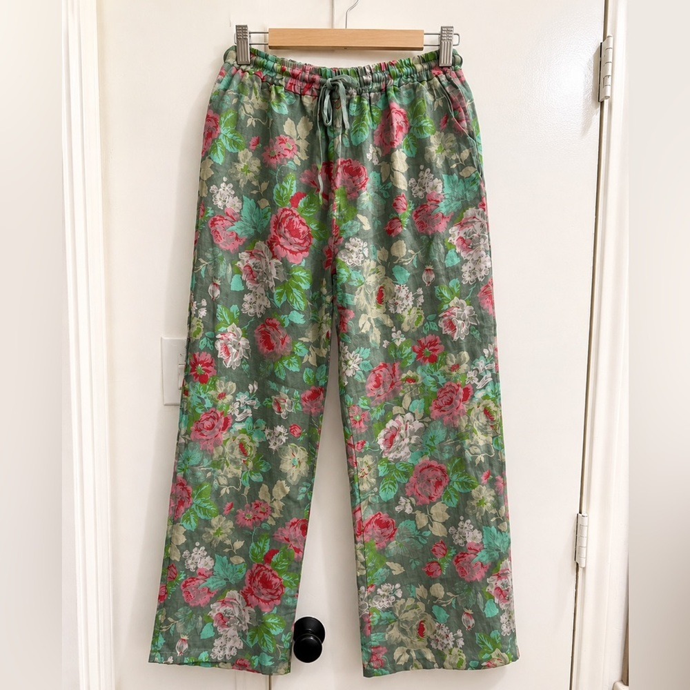 NWT Puro Lino Made in Italy 100% Linen Floral Drawstring Pants